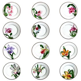 PLATO DE PORCELANA PINTADO A MANO COLECCION ORQUIDEAS